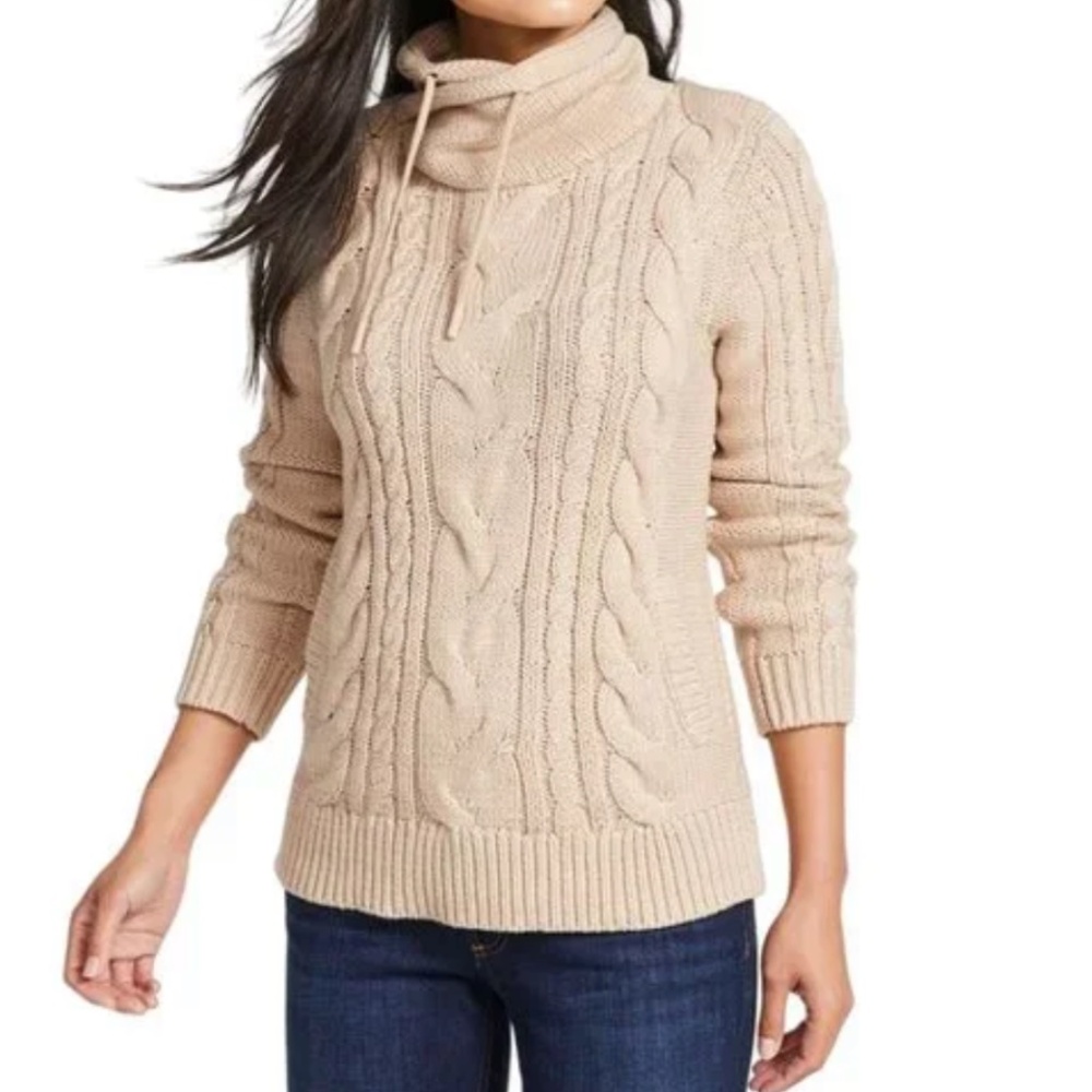 L.L. Bean Double L Cable Funnelneck Sweater
